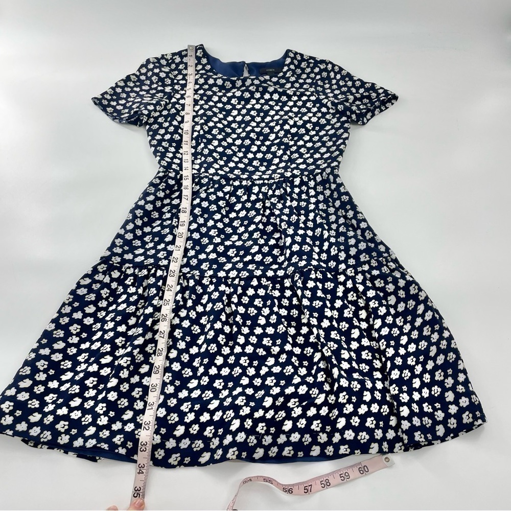 J Crew Blurred Floral Tiered Short Sleeve Navy Blue Dress Ditzy‎ Floral A1380 - Picture 13 of 14